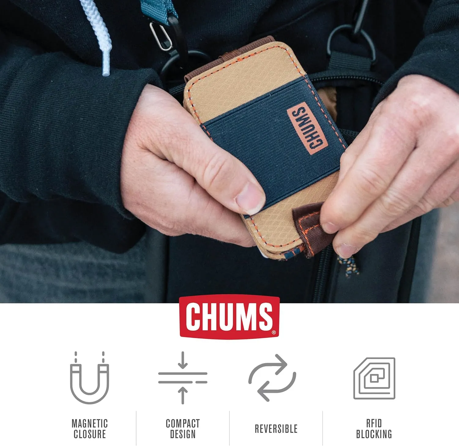 Chums Bandit Bi-Fold Wallet  Slim RFID Wallet for Men & Women, Reversible Card, ID & Money Holder (Plum)