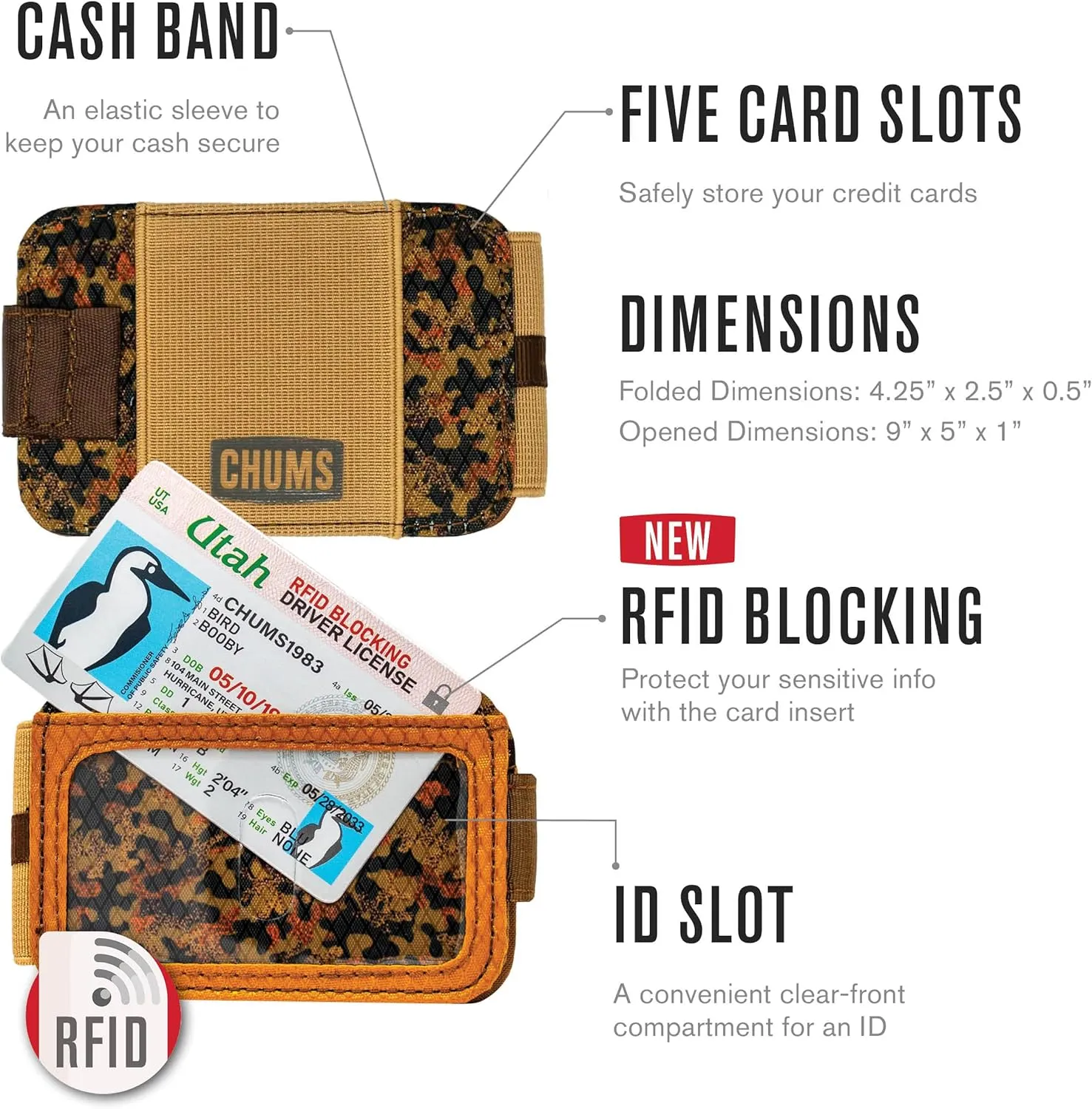 Chums Bandit Bi-Fold Wallet  Slim RFID Wallet for Men & Women, Reversible Card, ID & Money Holder (Plum)