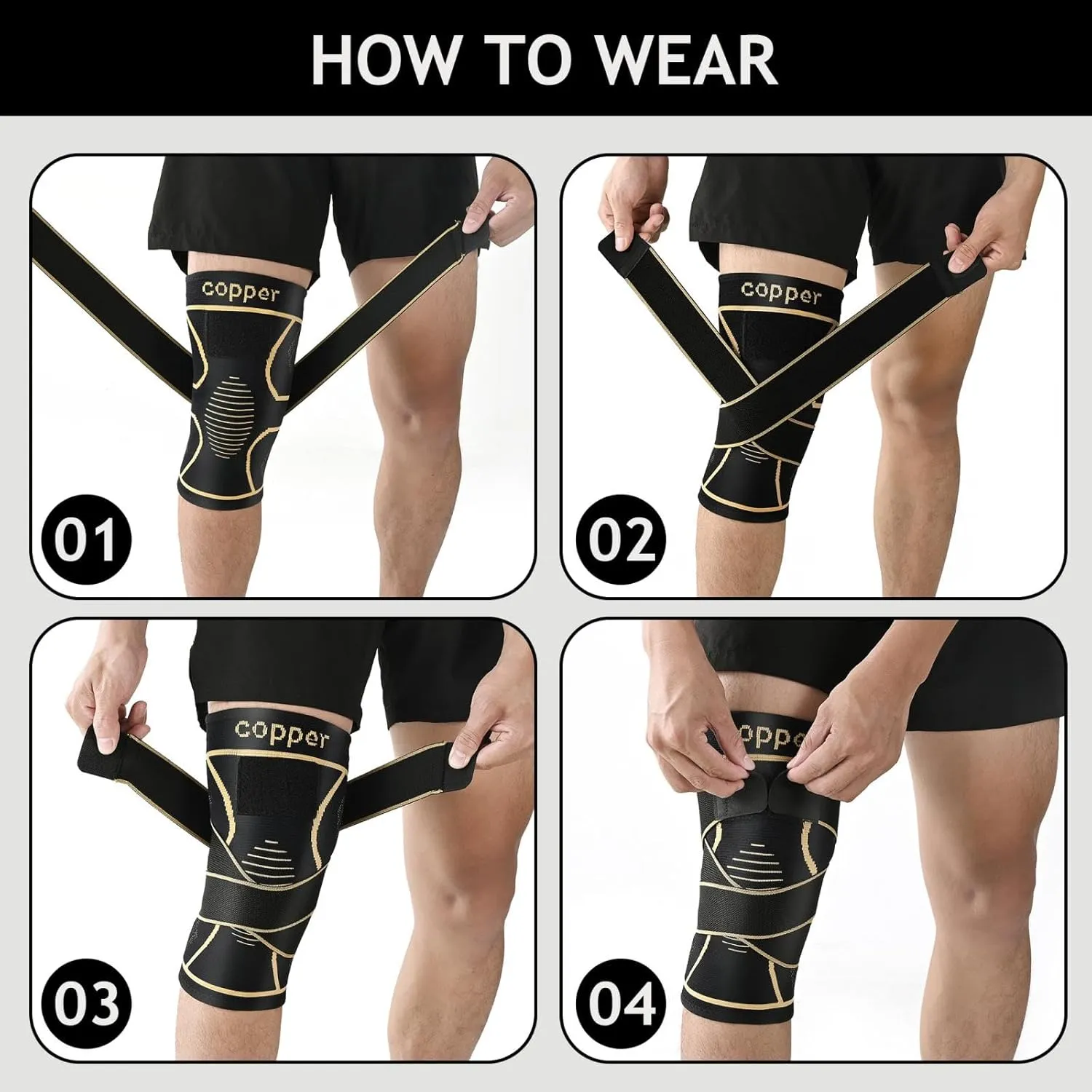 Copper Knee Brace for Women and Men(2 pack)-Knee Compression Sleeve with Straps,Knee Braces for Knee Pain,Knee Support for Arthritis