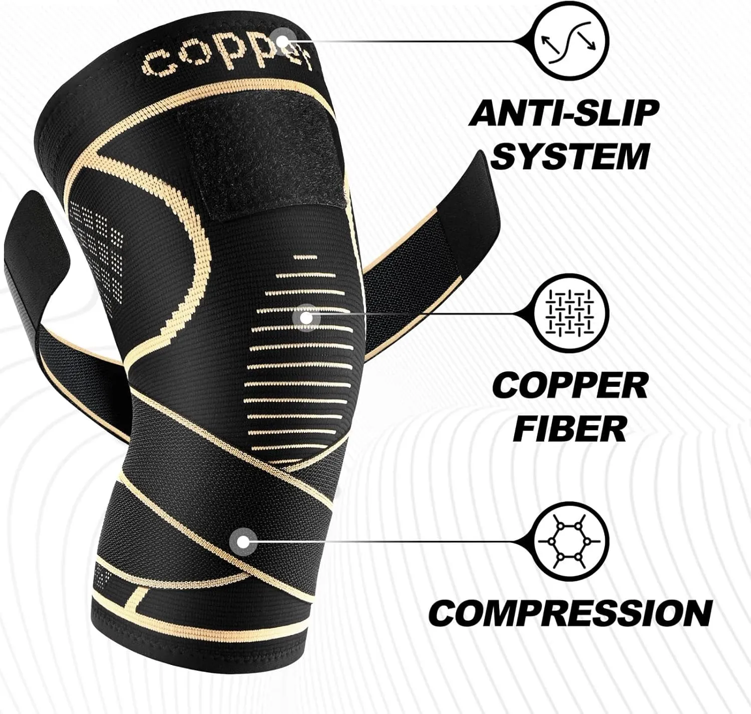 Copper Knee Brace for Women and Men(2 pack)-Knee Compression Sleeve with Straps,Knee Braces for Knee Pain,Knee Support for Arthritis