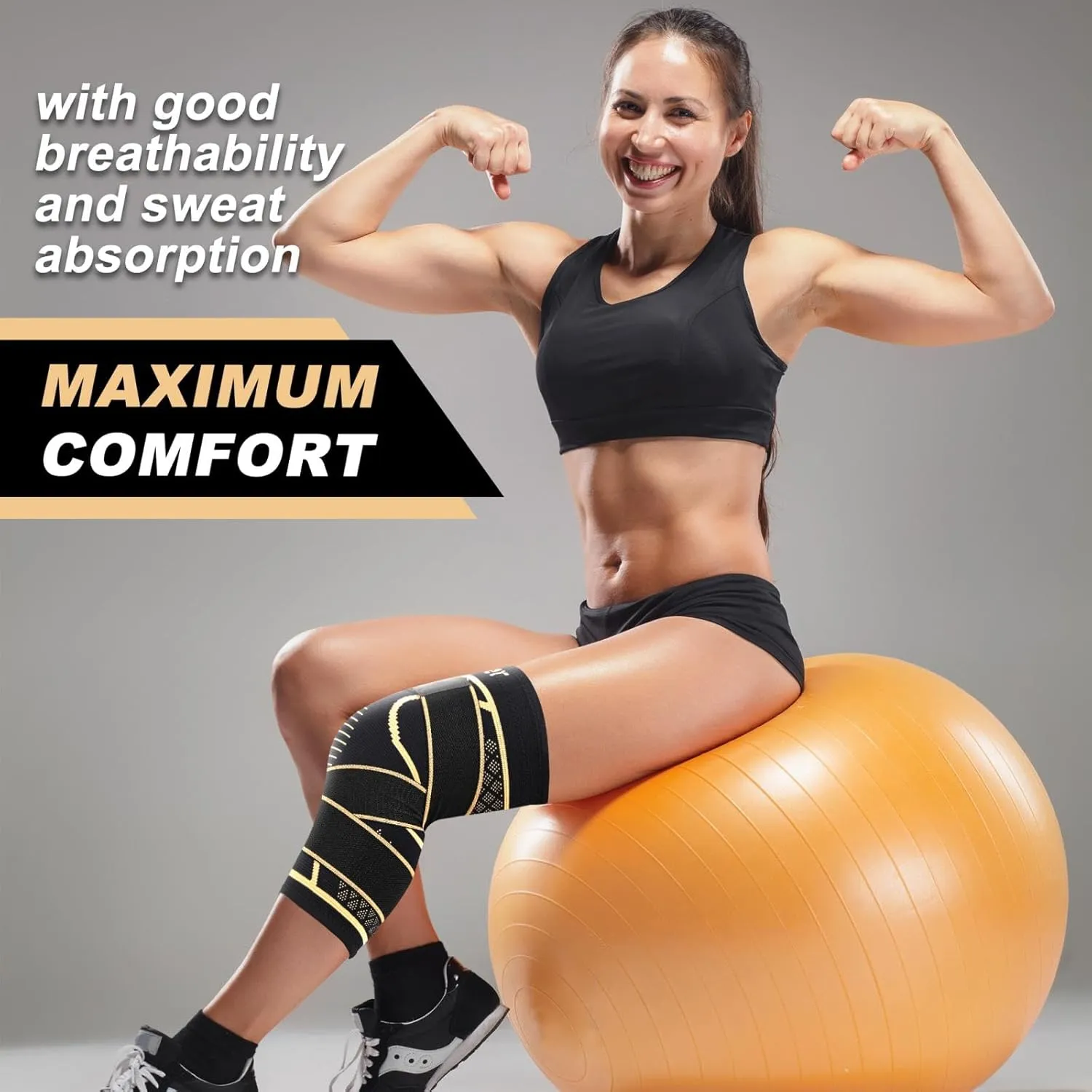 Copper Knee Brace for Women and Men(2 pack)-Knee Compression Sleeve with Straps,Knee Braces for Knee Pain,Knee Support for Arthritis