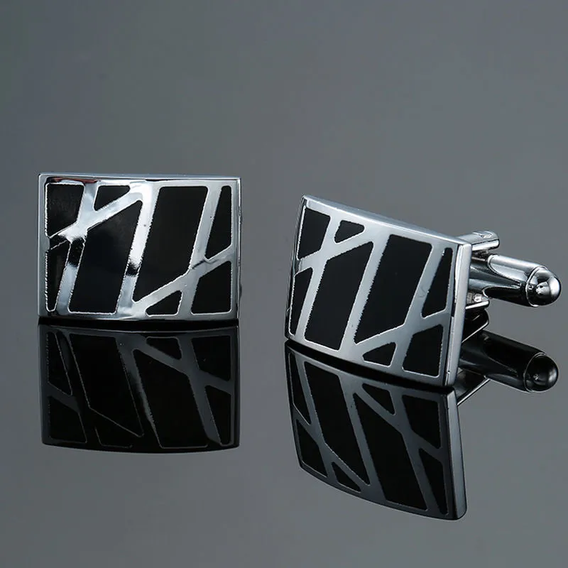 Copper quality enamel square stripes gold silvery black flower cufflinks