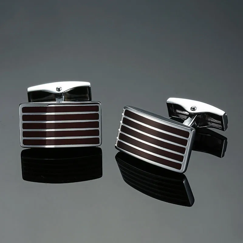 Copper quality enamel square stripes gold silvery black flower cufflinks