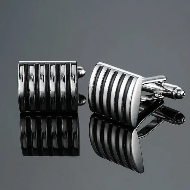 Copper quality enamel square stripes gold silvery black flower cufflinks