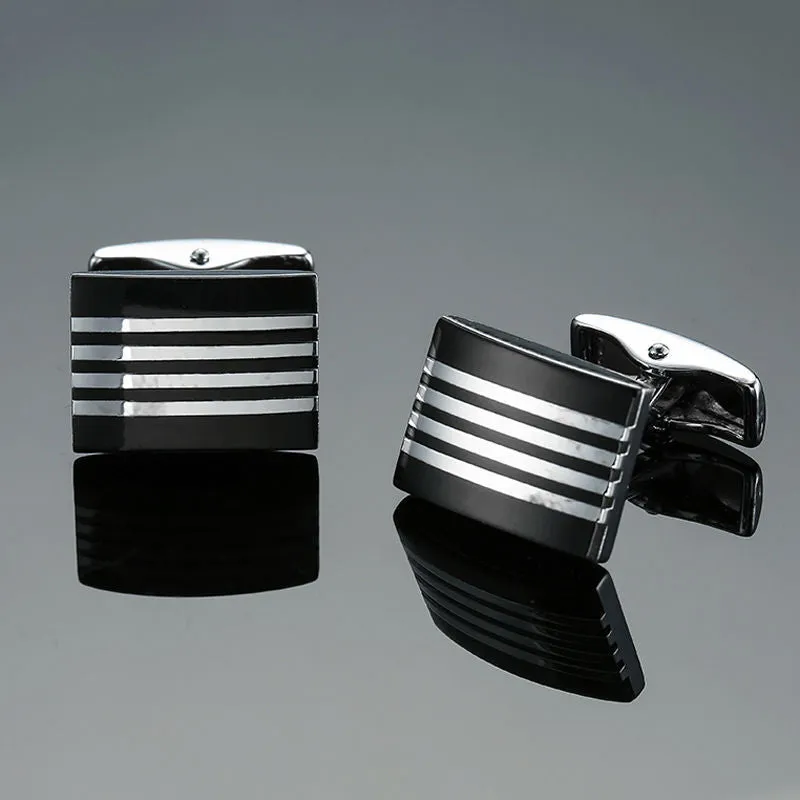 Copper quality enamel square stripes gold silvery black flower cufflinks