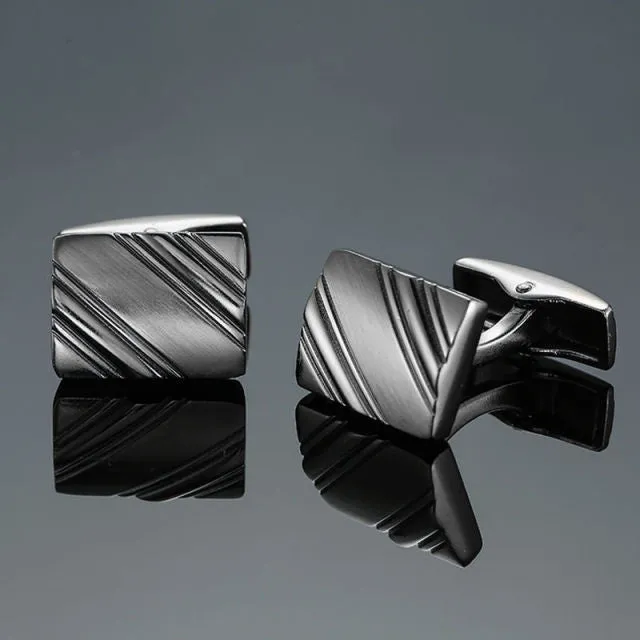 Copper quality enamel square stripes gold silvery black flower cufflinks