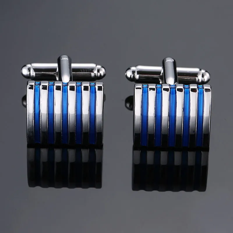 Copper quality enamel square stripes gold silvery black flower cufflinks