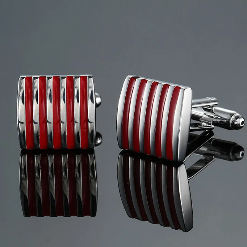 Copper quality enamel square stripes gold silvery black flower cufflinks
