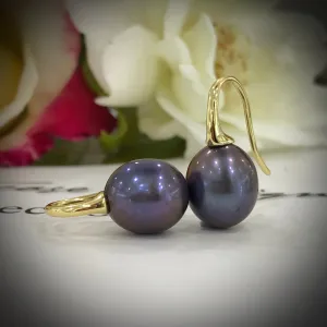 Cultured Freshwater Black Pearl Earrings Gold
