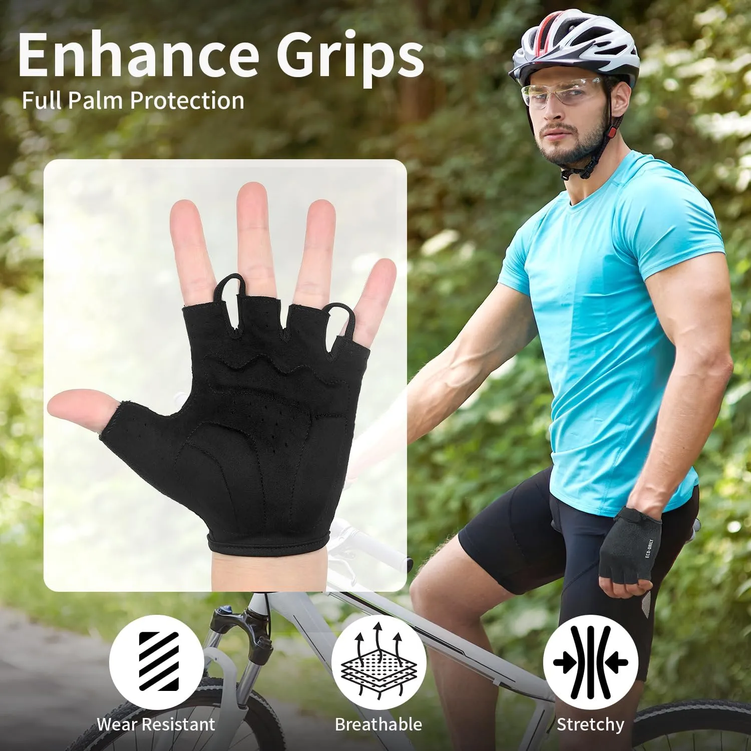 Cycling Gloves for Men Women Padded Mountain Bike Gloves Lightweight Half Finger Gloves Anti-Slip Shock-Absorbing for MTB Road Biking Fitness