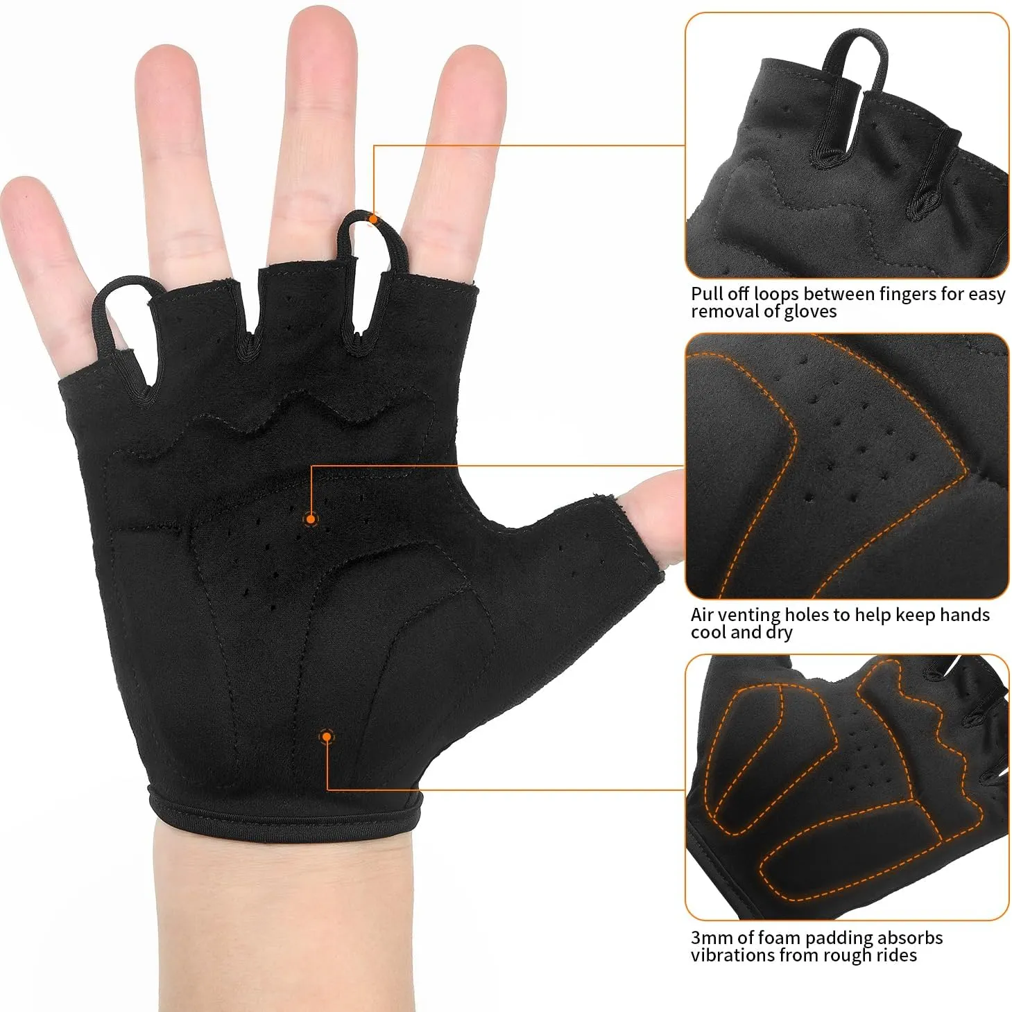 Cycling Gloves for Men Women Padded Mountain Bike Gloves Lightweight Half Finger Gloves Anti-Slip Shock-Absorbing for MTB Road Biking Fitness