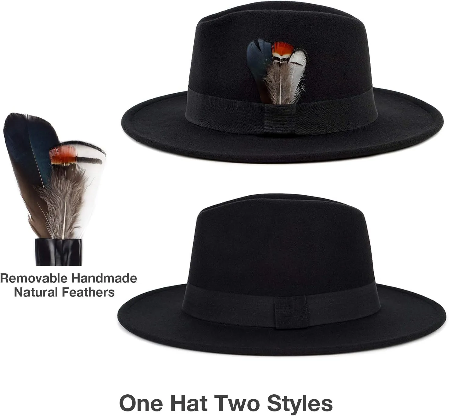 FADACHY Classic Fedora Hats for Men & Women Wide Brim Felt Hat Panama Dress Fedora Hat
