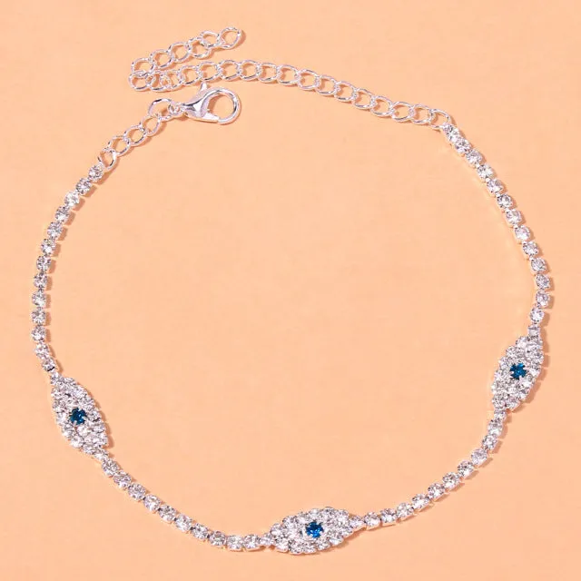 Fashion Rhinestone Blue Evil Eye Ankle Bracelet Femme for Women