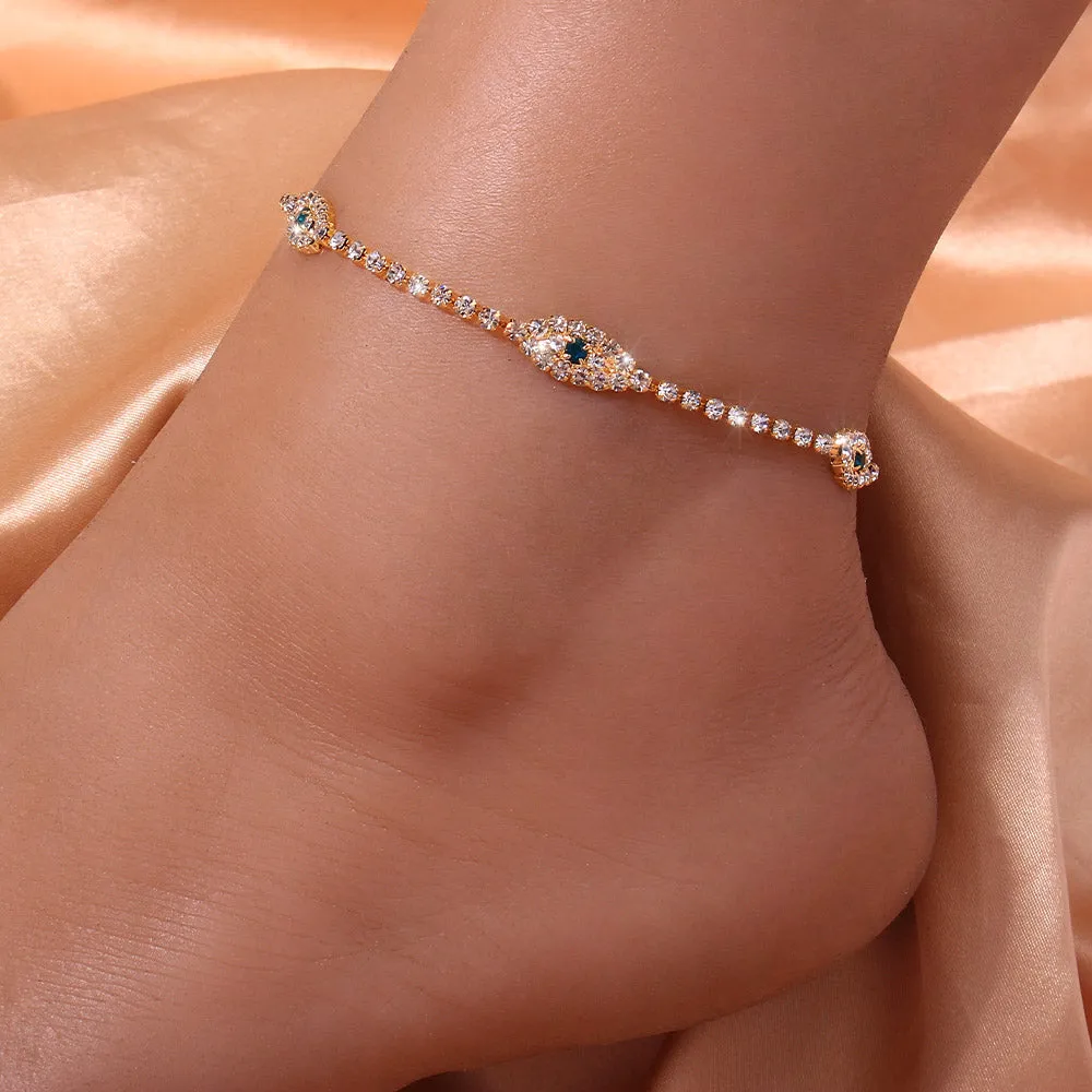 Fashion Rhinestone Blue Evil Eye Ankle Bracelet Femme for Women