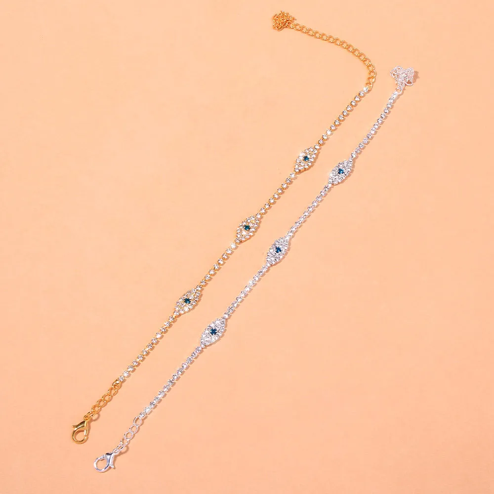 Fashion Rhinestone Blue Evil Eye Ankle Bracelet Femme for Women