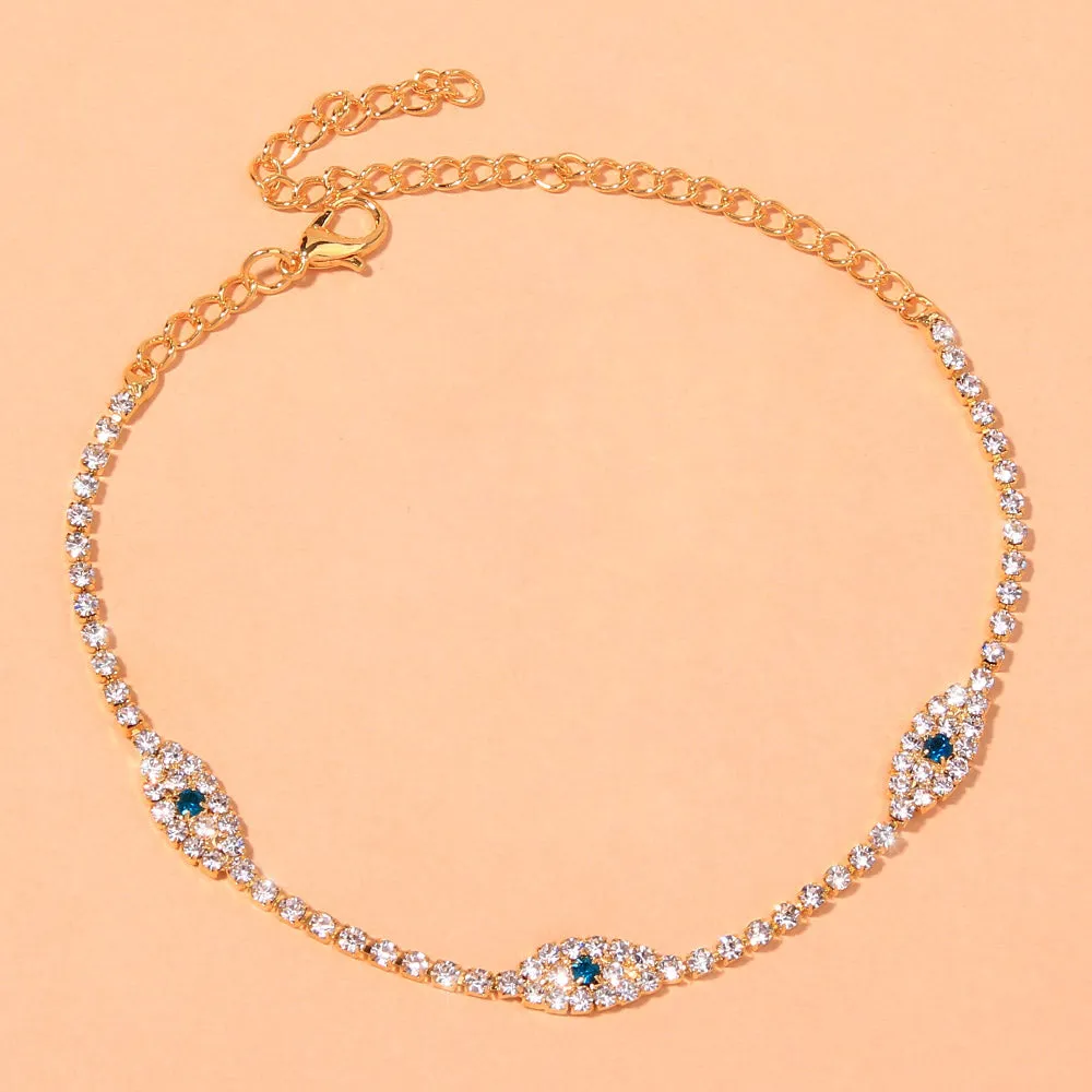Fashion Rhinestone Blue Evil Eye Ankle Bracelet Femme for Women