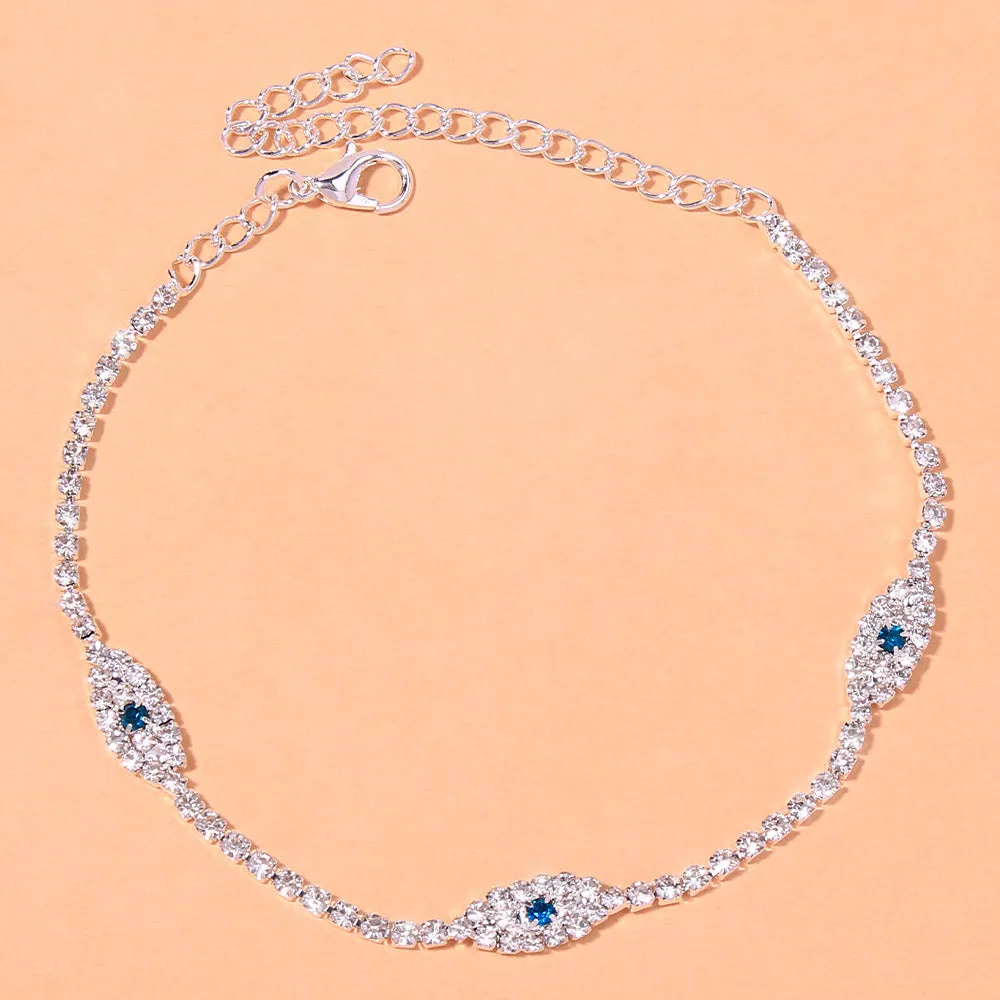Fashion Rhinestone Blue Evil Eye Ankle Bracelet Femme for Women