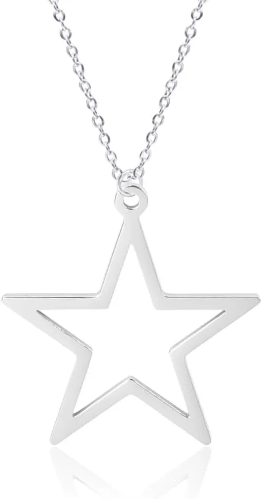 Fashion Simple Hollow Star Pendant Necklace For Men Women Stainless Steel Chain Jewelry Gifts for Boys Girls (silver)