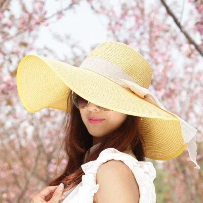 Floppy Wide Brim Beach Summer Hats with Chic Bow Tie