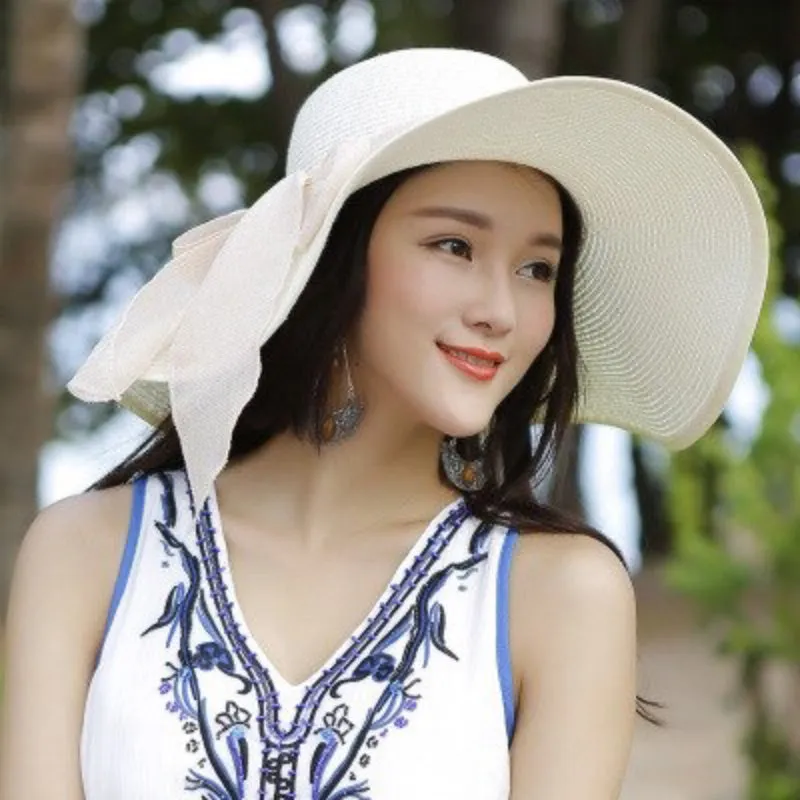 Floppy Wide Brim Beach Summer Hats with Chic Bow Tie