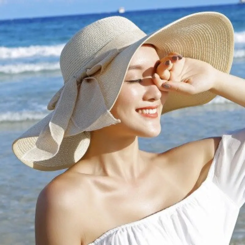 Floppy Wide Brim Beach Summer Hats with Chic Bow Tie