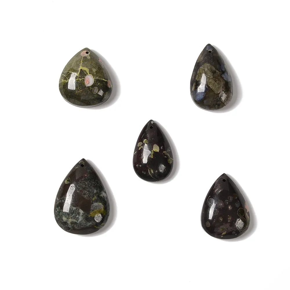 Flower Obasidian Flat Back Teardrop Pendant Size 20x30-25x35mm Sold per Piece