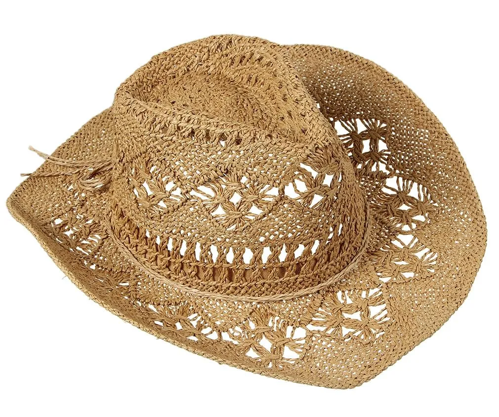 Gemvie Men & Women's Summer Cowboy Cowgirl Straw Hat Hollow Out Woven Roll Up Wide Brim Hat