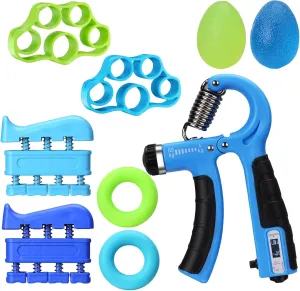 Grip Strength Trainer Kit 9 Pack with Forearm Strengthener, Countable Hand Grip Strengthener,Hand Extension Exerciser, Stress Relief Ball, Grip Ring