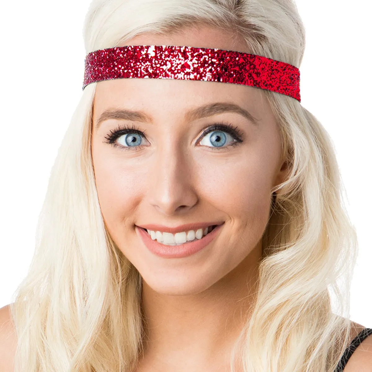 Hipsy Adjustable Non Slip Wide Bling Glitter Headband for Women Girls & Teens (Red)