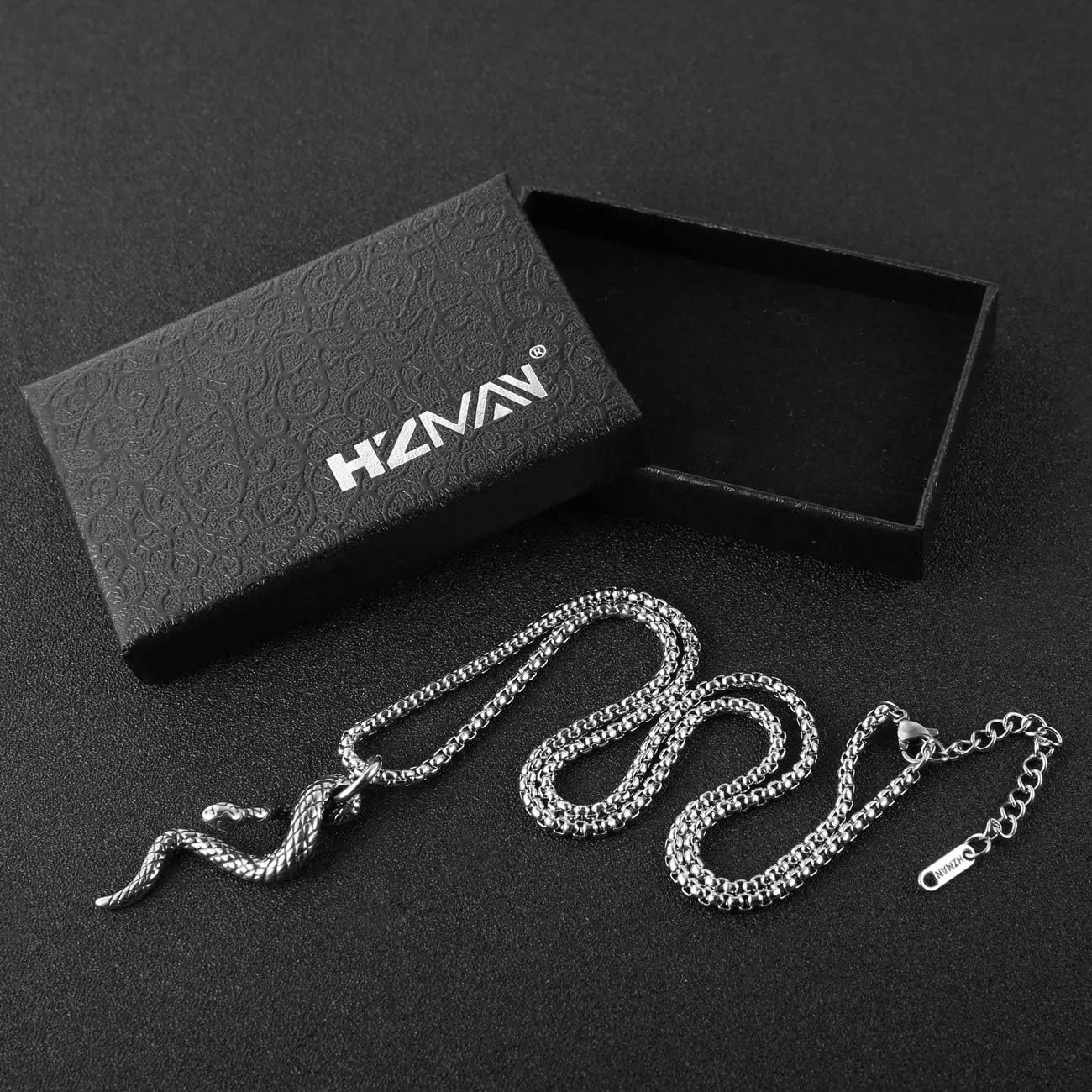 HZMAN Gothic Jewelry Men's Stainless Steel Animal Snake Pendant Chain Necklace
