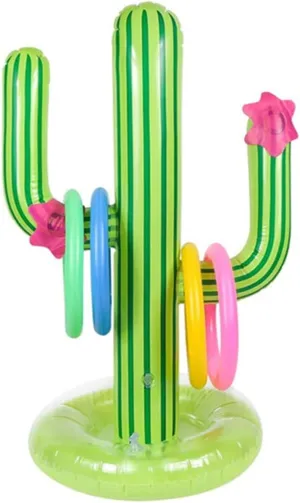 Inflatable Cactus Ring Toss Set, XOOBIU Pool Party Supplies Favors Summer Party Floats, Includes Inflatable Cactus,4 Color Rings