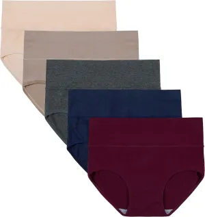 INNERSY Women's High Waisted Underwear Cotton Panties Regular & Plus Size 5-Pack