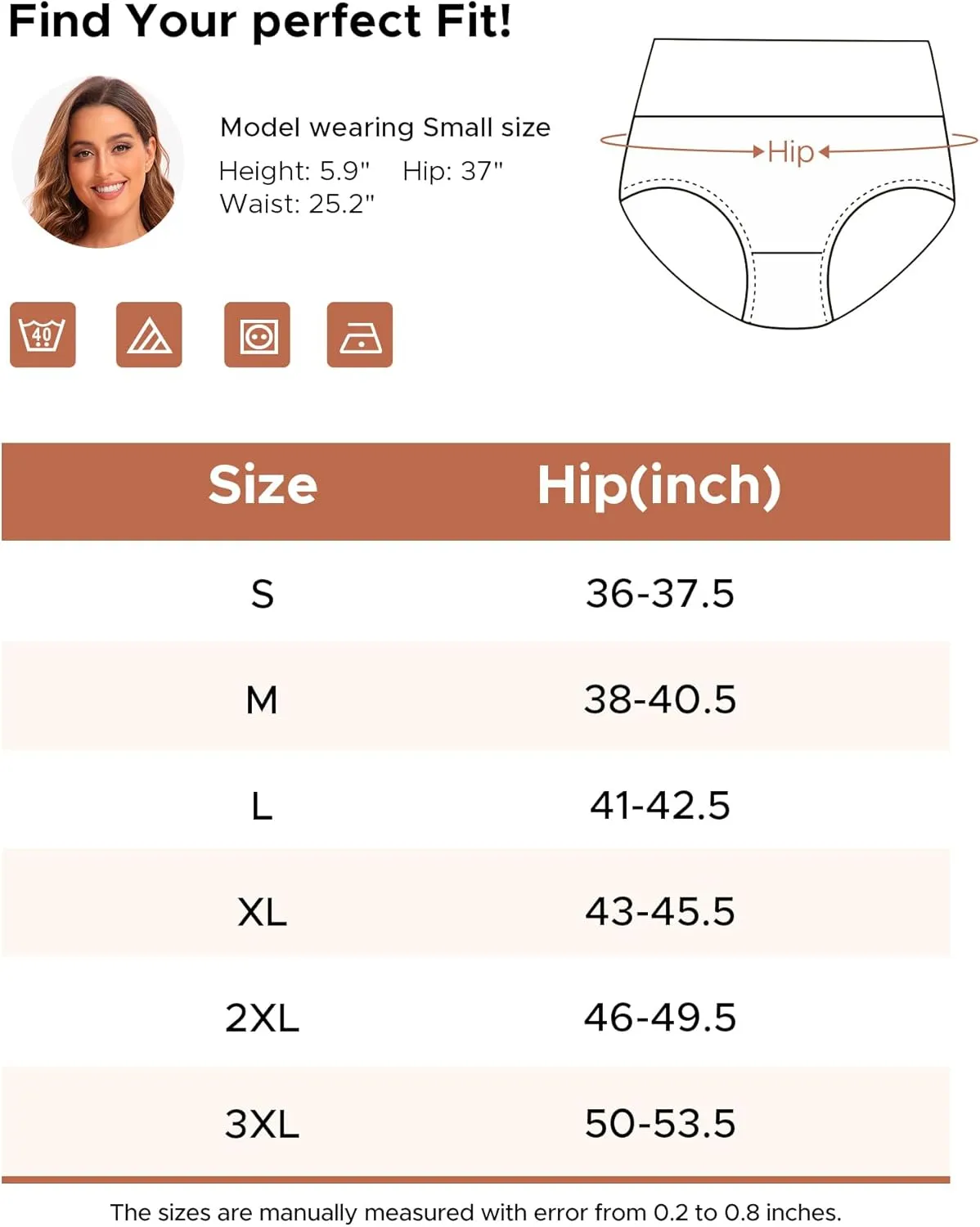 INNERSY Women's High Waisted Underwear Cotton Panties Regular & Plus Size 5-Pack