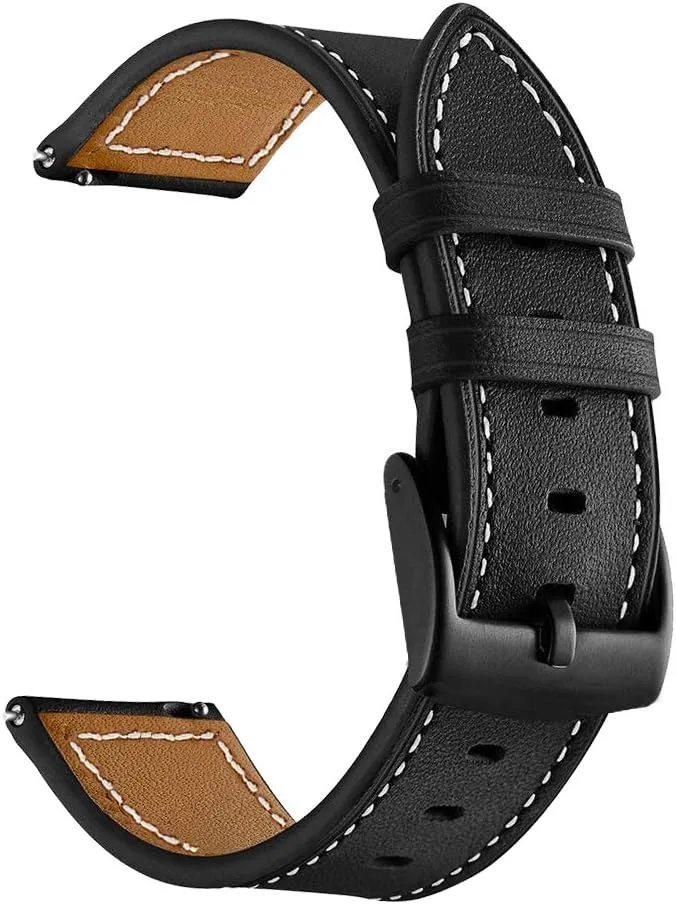 LDFAS Leather Band for Galaxy Watch 7/6 Classic 47mm 43mm/5 Pro 45mm Bands, 20mm Watch Strap Compatible for Samsung Galaxy Watch FE/7/6/5/4 40mm 44mm/4 Classic 46mm Band,Brown Black(2 Pack)