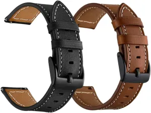 LDFAS Leather Band for Galaxy Watch 7/6 Classic 47mm 43mm/5 Pro 45mm Bands, 20mm Watch Strap Compatible for Samsung Galaxy Watch FE/7/6/5/4 40mm 44mm/4 Classic 46mm Band,Brown Black(2 Pack)
