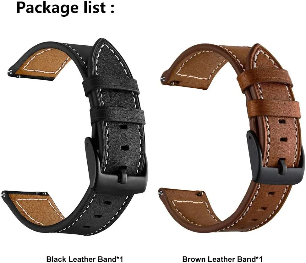 LDFAS Leather Band for Galaxy Watch 7/6 Classic 47mm 43mm/5 Pro 45mm Bands, 20mm Watch Strap Compatible for Samsung Galaxy Watch FE/7/6/5/4 40mm 44mm/4 Classic 46mm Band,Brown Black(2 Pack)