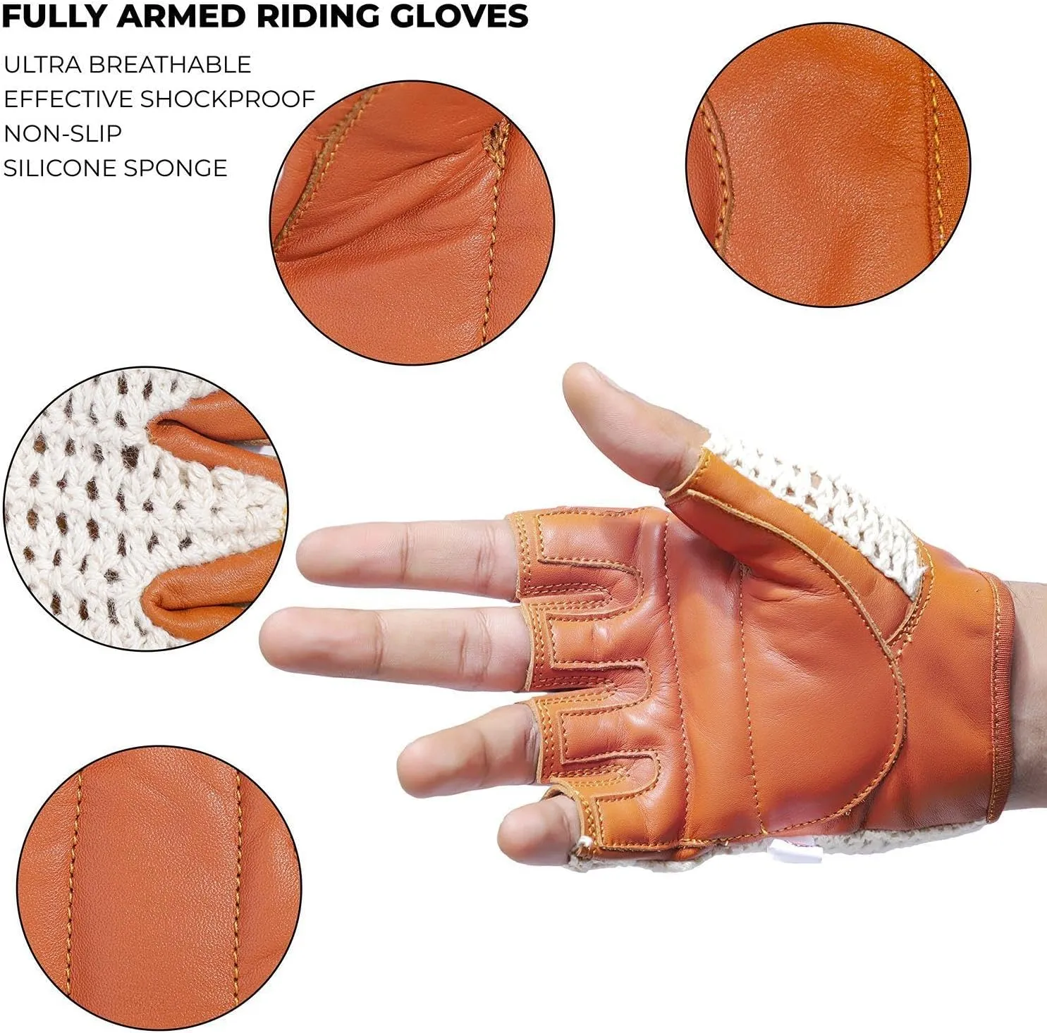 Leather Crochet Cycling Biking Padded Gloves