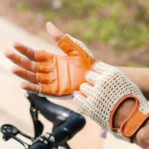 Leather Crochet Cycling Biking Padded Gloves