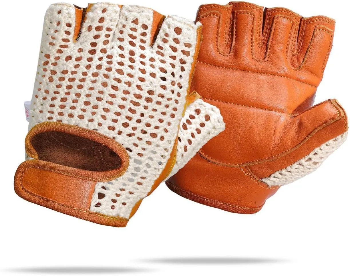 Leather Crochet Cycling Biking Padded Gloves