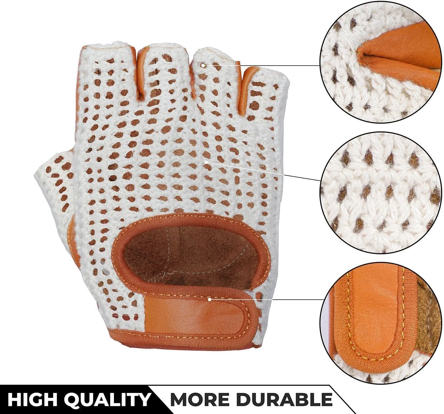 Leather Crochet Cycling Biking Padded Gloves