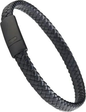 LUXAR Mens Genuine Leather Bracelet | Interwoven Black Leather Bracelets with Brush Stainless Steel Clasp | Minimalist, Designer Jewelry for Men
