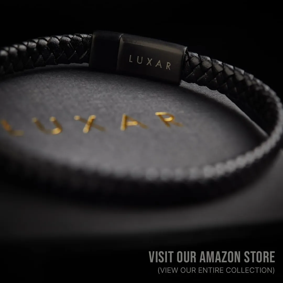 LUXAR Mens Genuine Leather Bracelet | Interwoven Black Leather Bracelets with Brush Stainless Steel Clasp | Minimalist, Designer Jewelry for Men