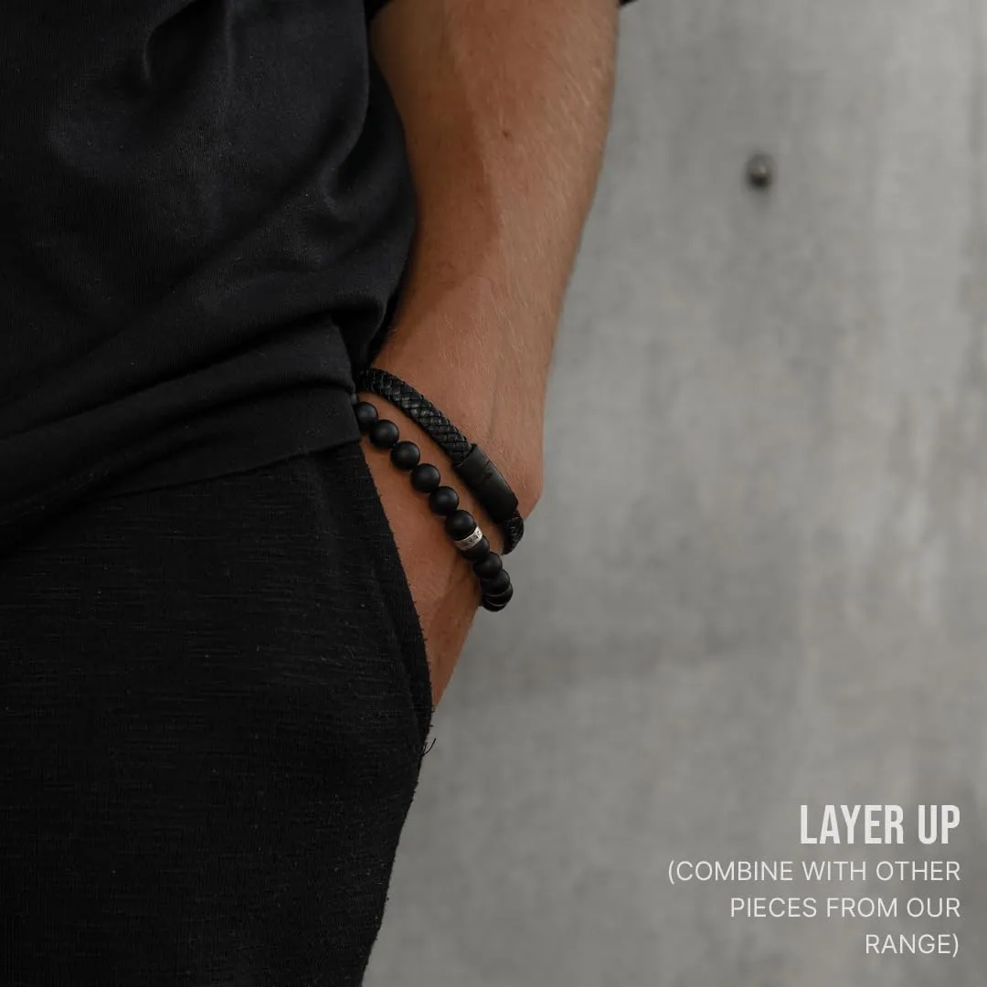 LUXAR Mens Genuine Leather Bracelet | Interwoven Black Leather Bracelets with Brush Stainless Steel Clasp | Minimalist, Designer Jewelry for Men