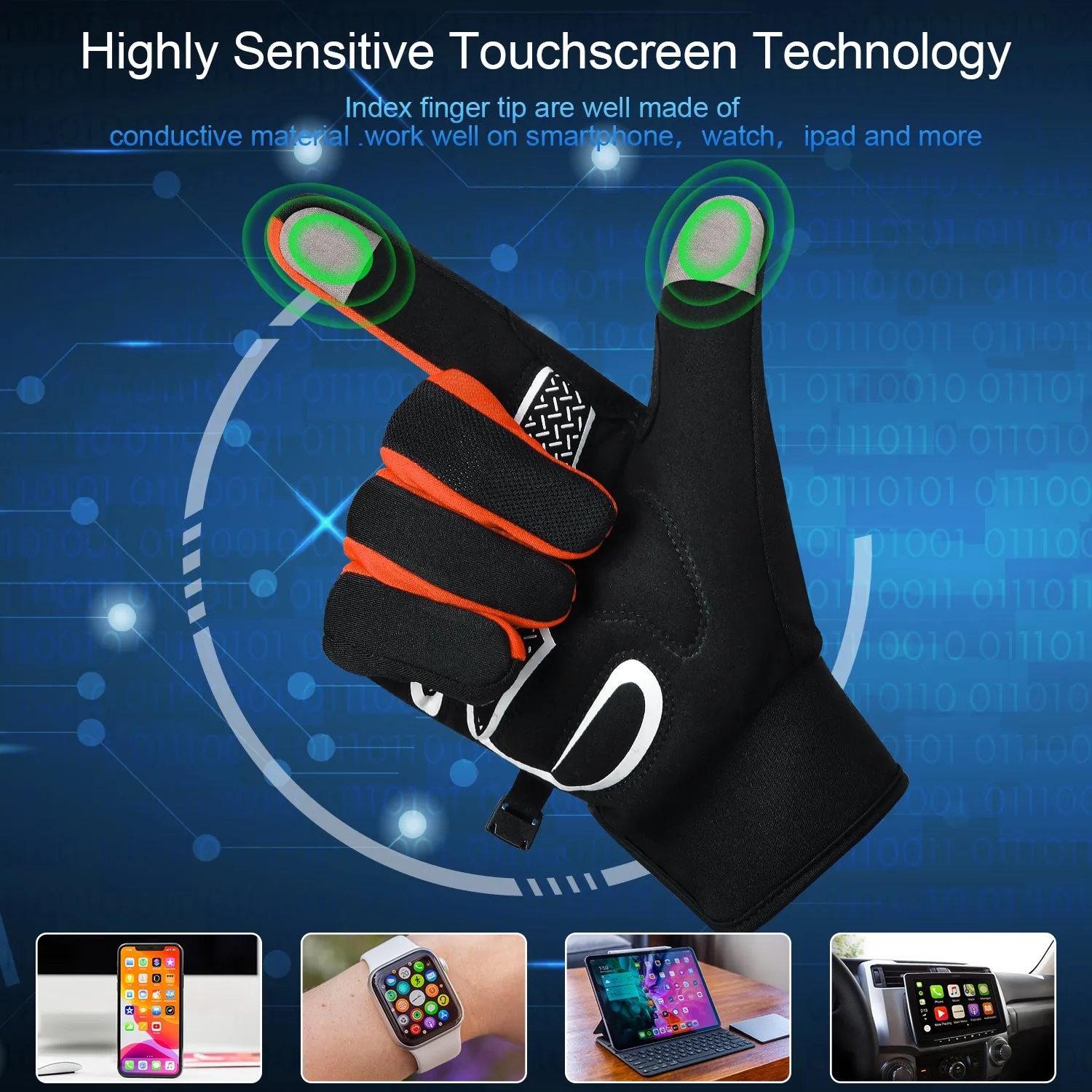 Men's Women's Touch Screen Padded Water Resistant Windproof Running Biking Cycling Glove-ST1903-Orange