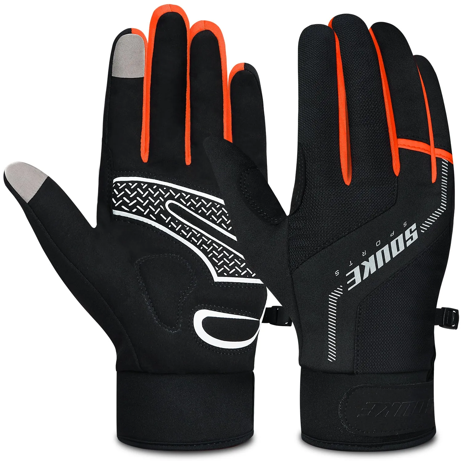 Men's Women's Touch Screen Padded Water Resistant Windproof Running Biking Cycling Glove-ST1903-Orange