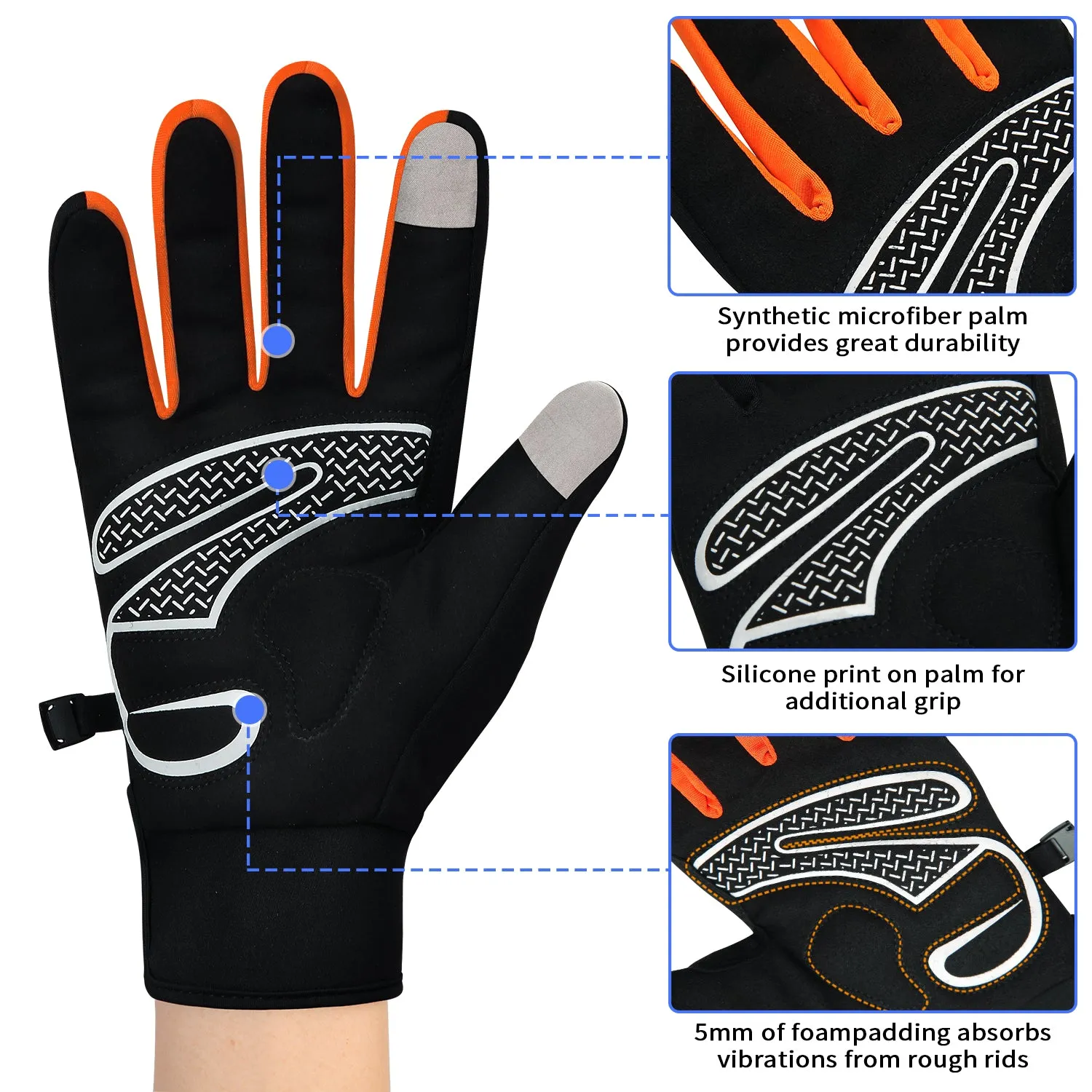 Men's Women's Touch Screen Padded Water Resistant Windproof Running Biking Cycling Glove-ST1903-Orange