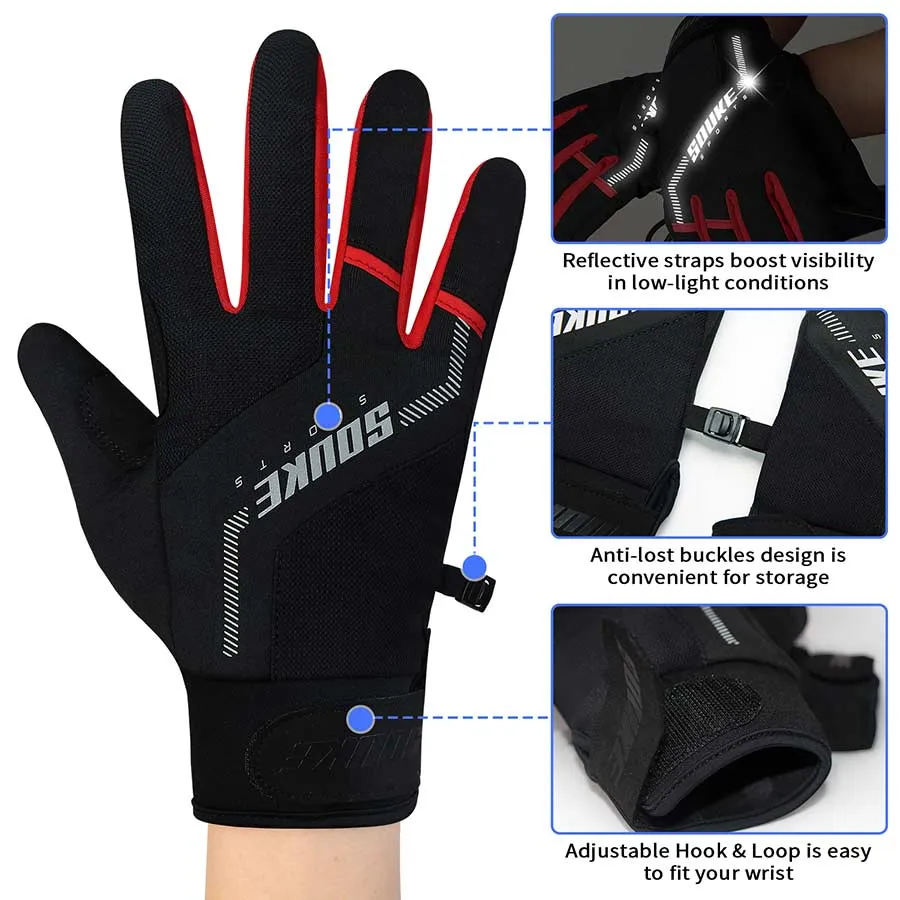 Men's Women's Touch Screen Padded Water Resistant Windproof Running Biking Cycling Glove-ST1903-Red