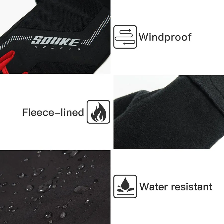 Men's Women's Touch Screen Padded Water Resistant Windproof Running Biking Cycling Glove-ST1903-Red