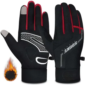 Men's Women's Touch Screen Padded Water Resistant Windproof Running Biking Cycling Glove-ST1903-Red