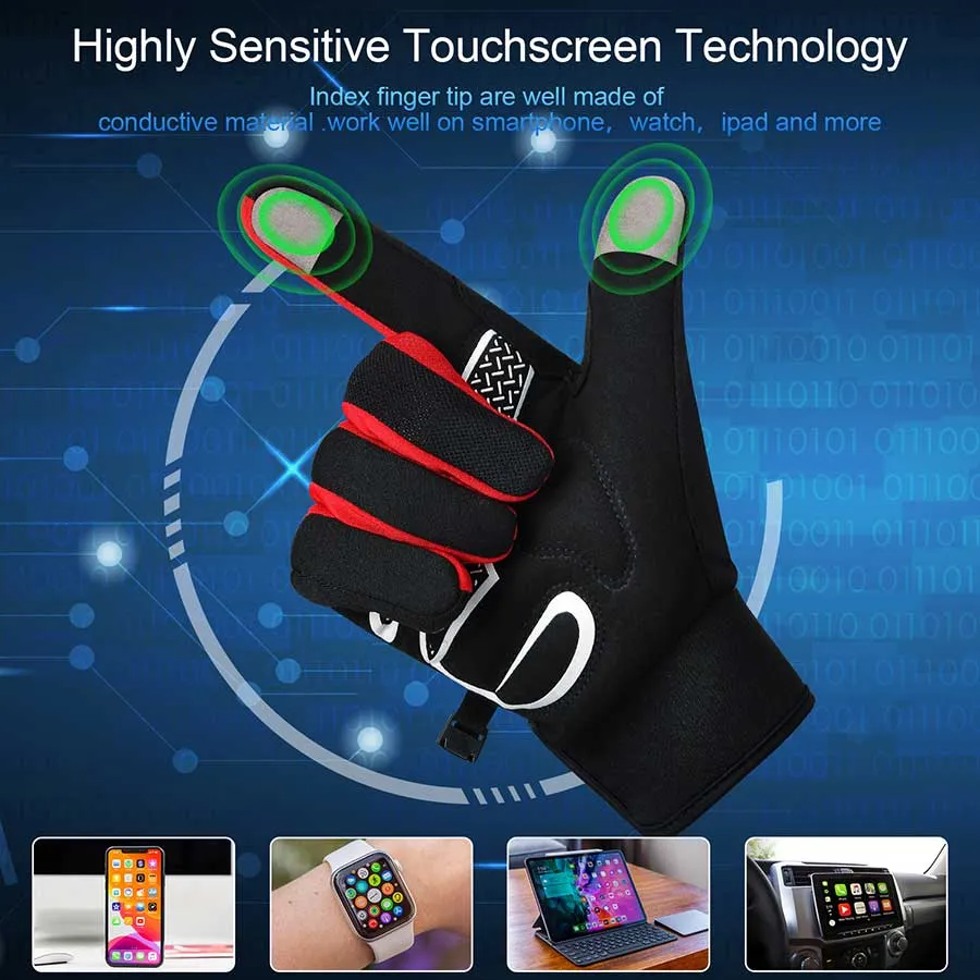 Men's Women's Touch Screen Padded Water Resistant Windproof Running Biking Cycling Glove-ST1903-Red